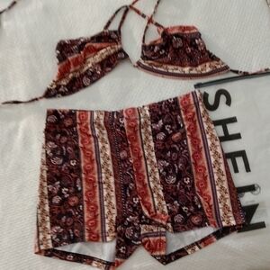 Shein-sz L, Cami with shorts, two piece red/black/white. Light weight.(wrong sz)